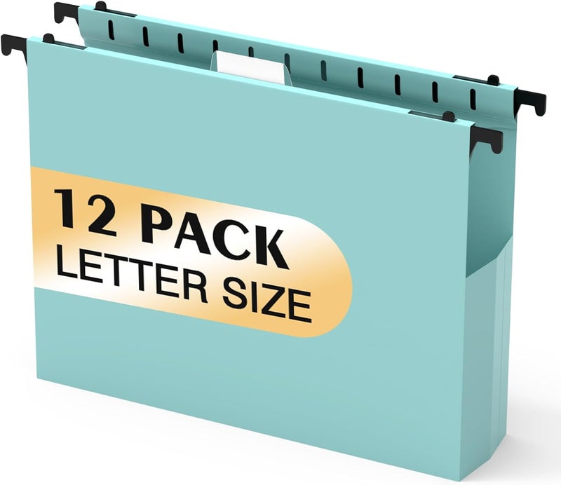 SHUTEX Extra Capacity Plastic Hanging File Folders, 12 Pack Reinforced Hang Folder, Heavy Duty 2 Inch Expansion, Filing Cabinet Folders Letter Size for Bulk Files/Medical Charts(Haze Blue) - Image 1